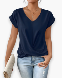 Damen Elegantes Twist Front Top | V-Ausschnitt – Marine