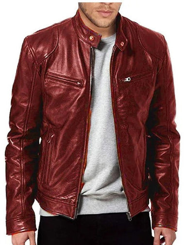 Enzo | Lässige Lederjacke mit Knopkragen – Stilvoll und Modern