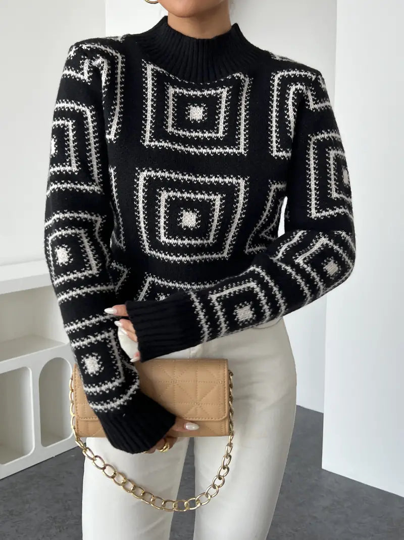 Clisona | Moderner Pullover mit geometrischem Muster und Rundhalsausschnitt