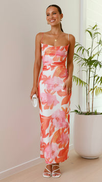 Ashley - Geblümtes Maxikleid – Orange