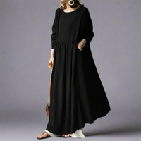 Drelhild | Elegantes Vintage Maxikleid für den Herbst – Schwarz