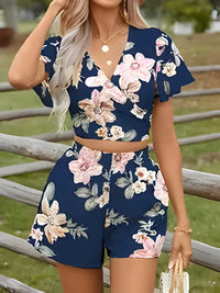 Jianna | Tropische Shorts mit Blumendruck für Frauen – Blau