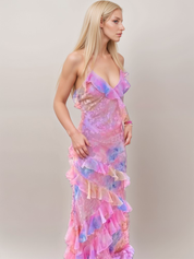 Louisa | Ätherisches Rüschen-Maxikleid – Rosa