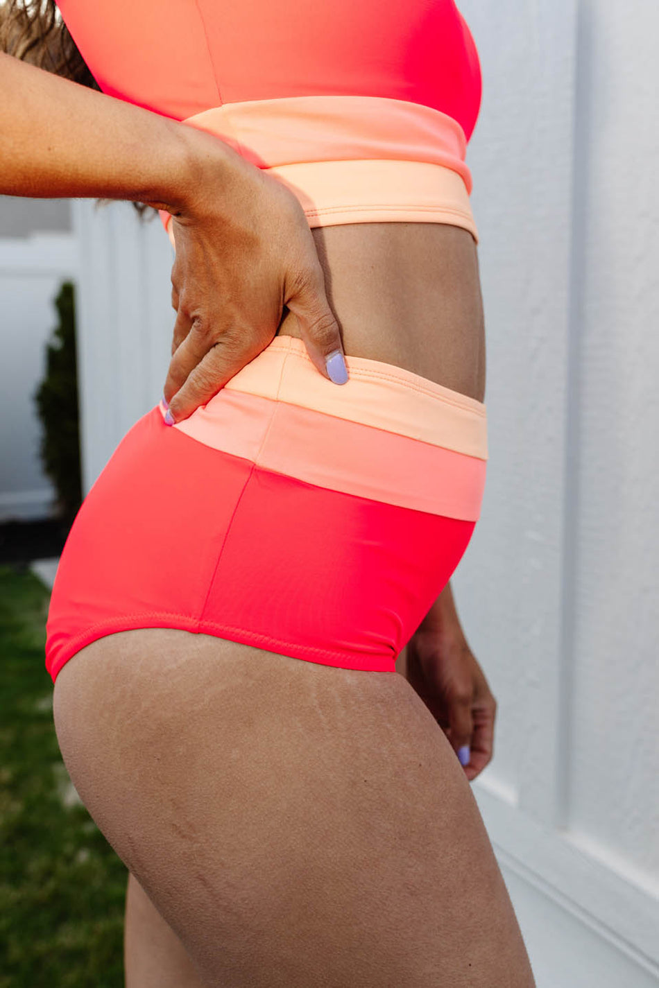 Heidi-Mode | High Waist Colorblock Marine Cut Back Crop Bikini Set