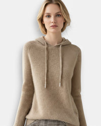Weicher gerippter pullover für Damen mit Kapuze – Taupe