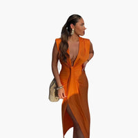Elegantes Plisseekleid - Damen Maxikleid für festliche Anlässe – Orange