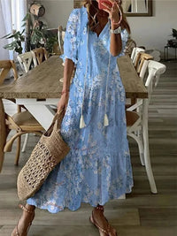 Seren - Boho-Blumenkleid – Hellblau