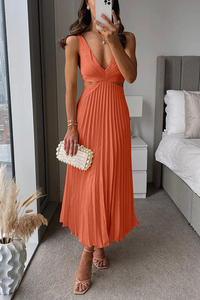 Heidi-Mode | Damen Plissee Satin Kleid – Orange