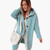 Damen Kapuzen Strickjacke mit offenem Schnitt und langen Ärmeln – Hellblau