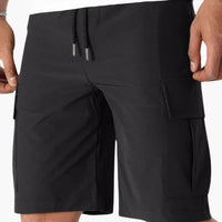 Herren Sommer Cargoshorts mit Kordelzug und Klappentaschen – Schwarz