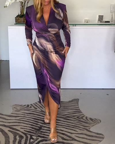 Daphne - Sexy tiefes V-Ausschnitt Langarmkleid
