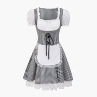 Schulterfreies Karo Dirndl kleid für Damen - Oktoberfest 2025 – Schwarz