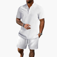 Herren Sommer Set mit Poloshirt und Shorts aus Rippstoff – Weiß