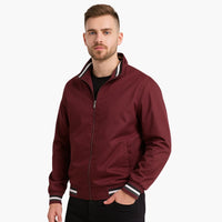 Herren Bomberjacke mit Reißverschluss und gestreiftem Saum – Rot