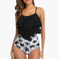 Zweiteiliger Damen - Tankini mit Volant und Bauchkontrolle – Schwarz