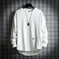 Leon | Herren Oversized Longsleeve Rundhals Langarm Basic – Weiß