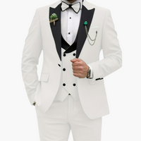 Herren Anzug dreiteilig mit Slim Fit und Kontrastrevers – Weiß