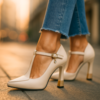 Avitia – Pumps Mit T-Riemchen Hohem Absatz Und Schnalle – Weiß