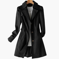 Damen Trenchcoat mit doppelt-knöpfigem Verschluss und verstellbarer Taille – Schwarz
