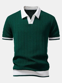 Arleno - Strukturiertes Strickpoloshirt mit V-Ausschnitt – Dunkelgrün