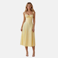 Sommerkleid für Damen - Luftiges Maxi Strandkleid mit Corsage – Hellgelb