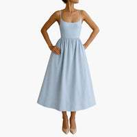 Midikleid Ärmelloses - Sommerkleid für Damen mit Faltenrock – Blau