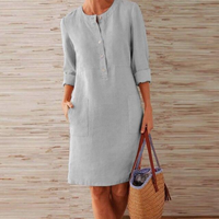 Damen Langarm Bequeme Kleid | Midi – Grau