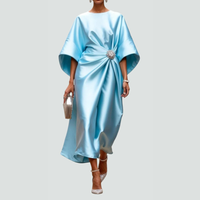 Michaela | Damen Midikleid Fledermausärmel Drapiert Fließend Modern – Hellblau