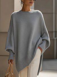 Kimia - Übergroß Gestrickt Rundhalsausschnitt Pullover – Grau
