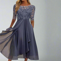 Elisa | Elegantes Midikleid mit Spitze – Lila