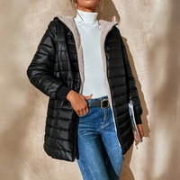 Ultra-gemütliche Kapuzen-Pufferjacke mit Fleece-Futter für Frauen – Schwarz