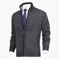Herren Zip-Strickjacken mit Stehkragen und Rippbündchen – Dunkelgrau