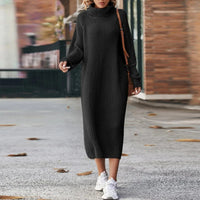Dina | Langes Strickkleid Damen modern & stilvoll tragbar – Schwarz