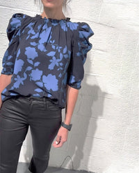 Amelie | Damen Bluse stilvoll Puffärmel & Rüschen modern – Blau