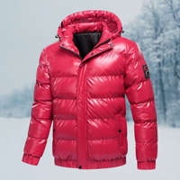 Herren Winterjacke | Glänzende Steppjacke Mit Kapuze – Rot