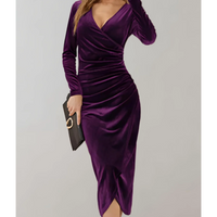 Damen Langärmeliges Wickelkleid | Midi – Lila
