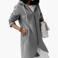 Langer Hoodie mit Reißverschluss für Damen – Grau