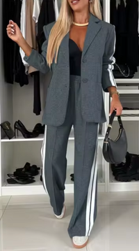 Heidi-Mode | Eleganter Baumwoll-Blazer-Und-Hosen-Set – Grau
