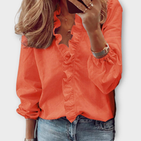 Karla | Damen Bluse Rüschen V-Ausschnitt Langarm Romantic Elegant – Orange