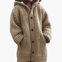 Langer Kapuzen Cardigan für Damen – Khaki