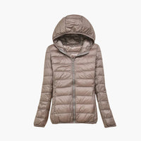 Frauen Stepp jacke mit Kapuze und durchgehendem Reißverschluss – Braun