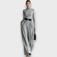 Nalira – Elegantes Zweiteiler-Set mit hohem Kragen – Grau
