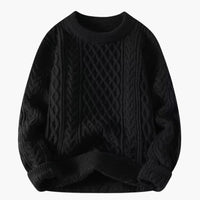 Damenpullover mit Rundhalsausschnitt und Zopfstrick-Oberfläche – Schwarz