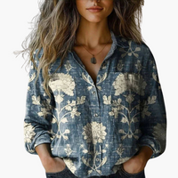 Birgit | Bedruckte Vintage-Bluse – Blau