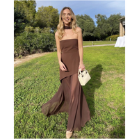 Damen Elegant Schalkragen Detail Hochzeitsgast Kleid | Maxi – Braun