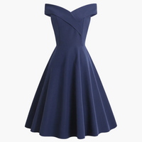 Vintage Off-Shoulder Midi Kleid für Frauen - Elegante Passform – Blau