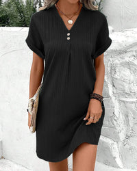 ZENOBIA - KLEID MIT V-AUSSCHNITT UND KNOPFDETAILS – Schwarz