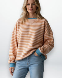 Gestreiftes Oversized Longsleeve für Damen mit überschnittenen Schultern – Orange
