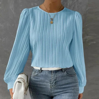 Damen Elegante Plissierte Bluse | Langarm – Blau