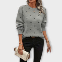 Ava – lässiger langärmliger strickpullover mit tupfenmuster – Grau